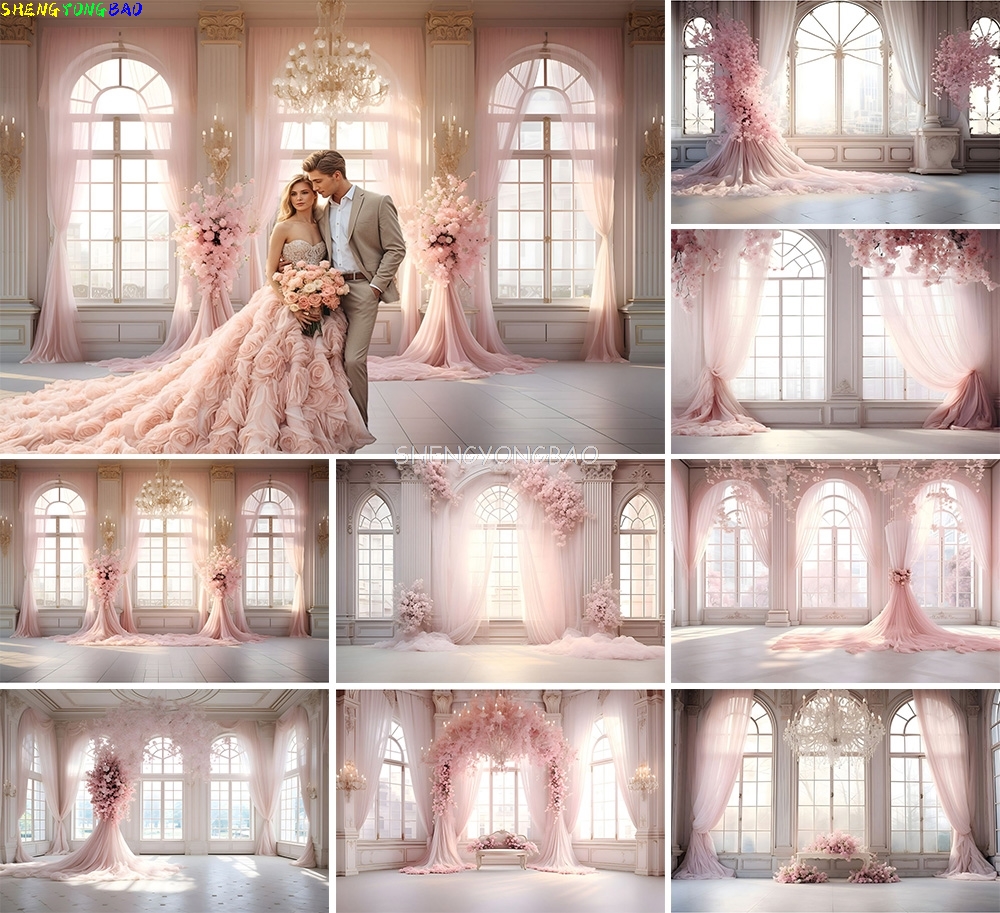 Wedding Qq - Pink Palace Floral Photography Backdrops Curtain