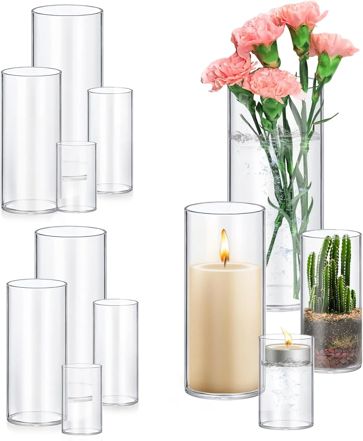 Centerpiece Vase Tall - 8 Pack Glass Cylinder Vases 4-10