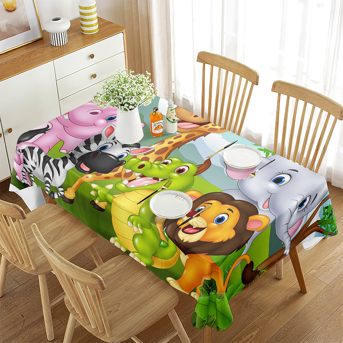 Wedding Zoo - Zoo Tablecloth Happy Zoo Elephant Zebra