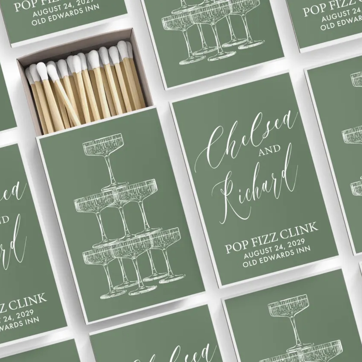 Custom Wedding Matchbooks SET  - Champagne Tower Set ulasan dan harga