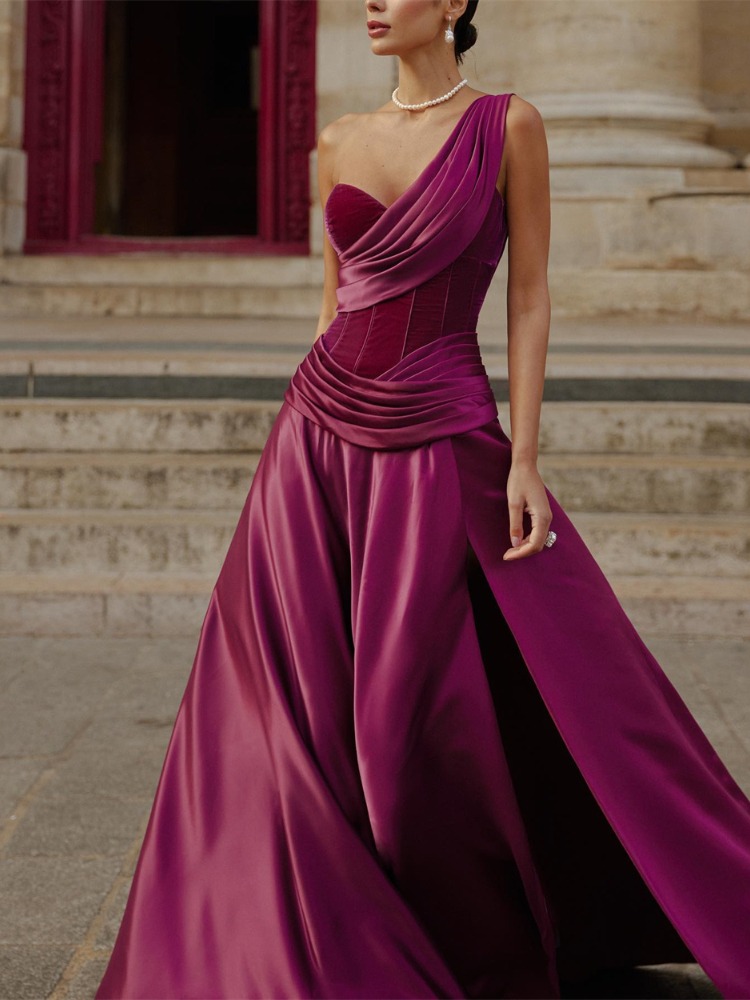Elegant One Shoulder A Line Ev - Wedding Qb ulasan dan harga