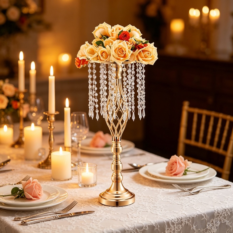 Elegant Tall Gold Crystal Flow - Centerpiece Vase Tall ulasan dan harga