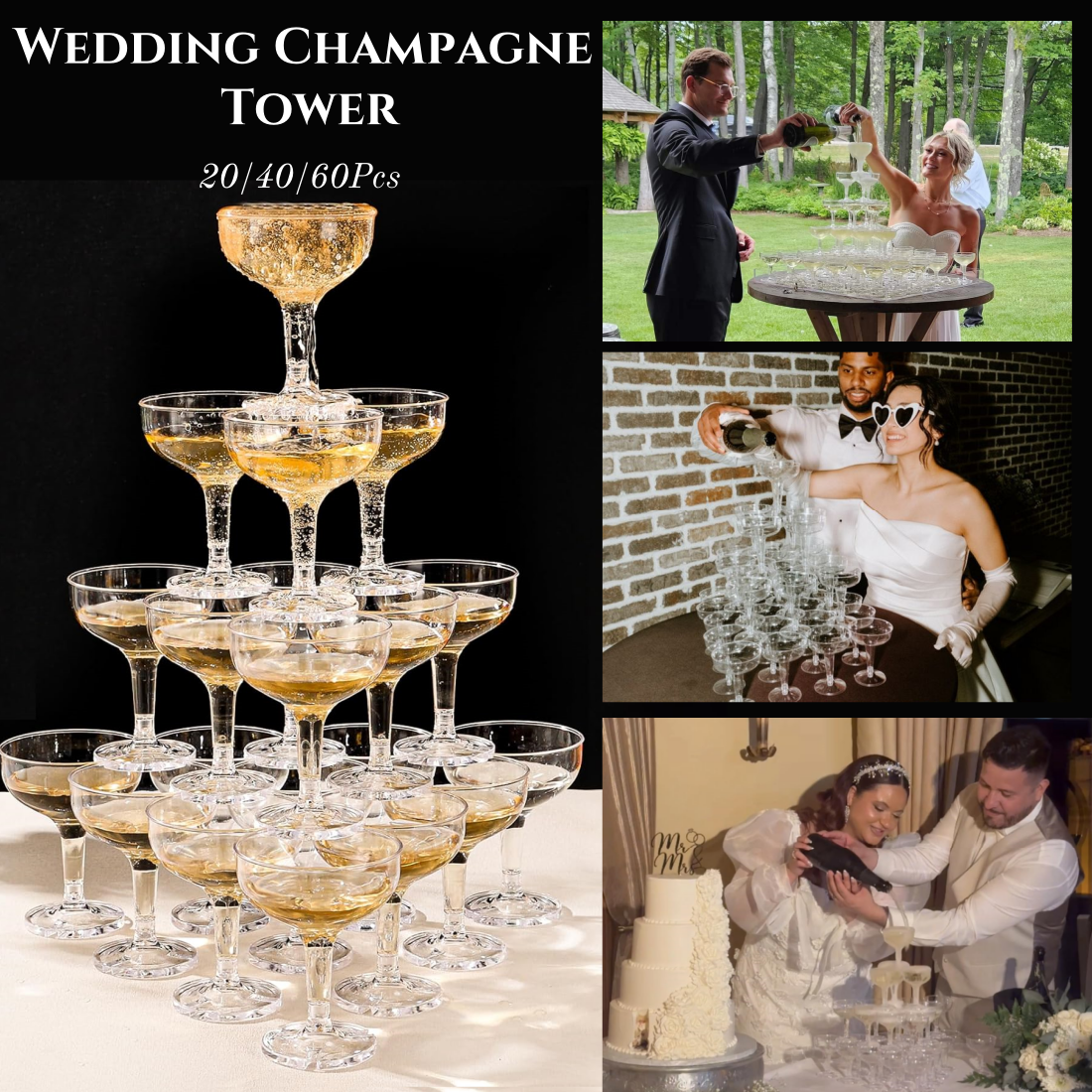 20/40/60Pcs Wedding Champagne  - Champagne Tower Set ulasan dan harga