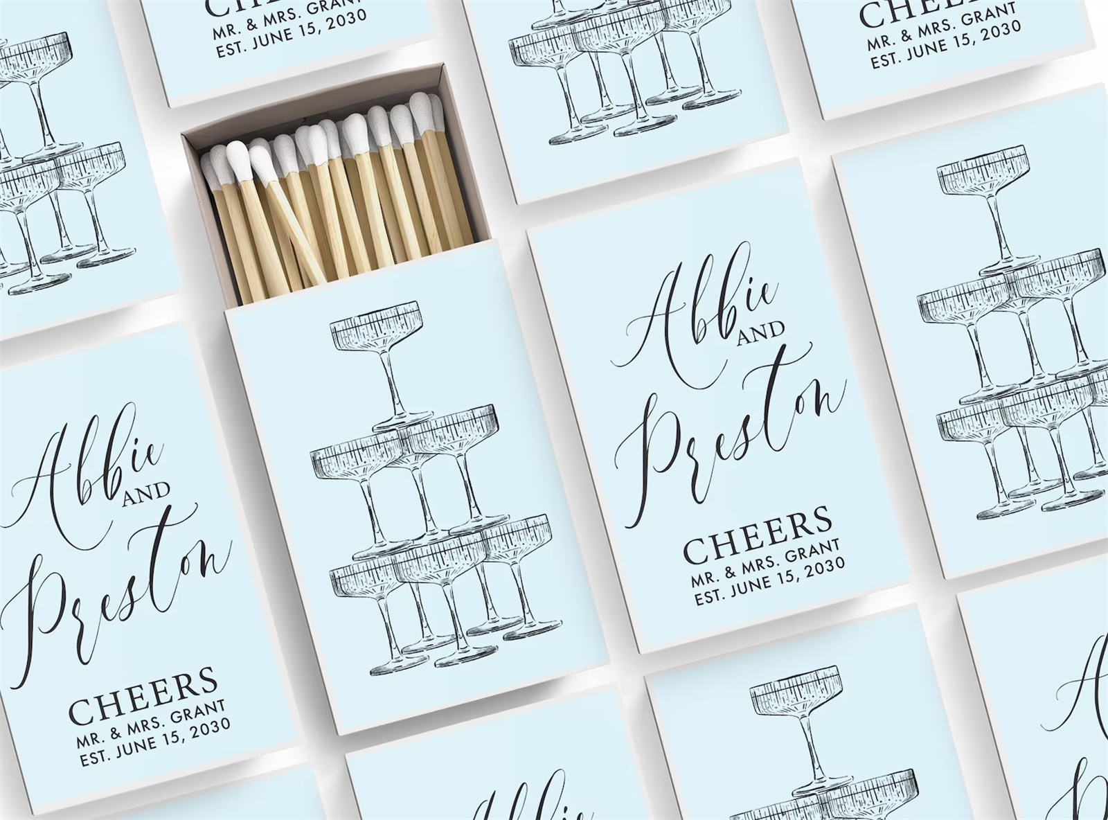 Personalized Matchboxes SET OF - Champagne Tower Set ulasan dan harga
