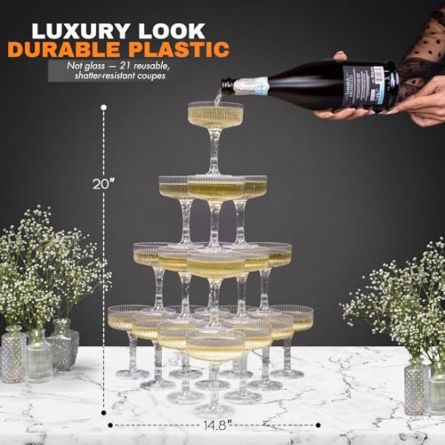 PLASTIC Champagne Tower 21-Pie - Champagne Tower Set ulasan dan harga